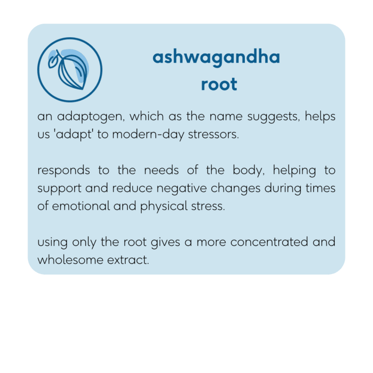 an adaptogen, which as the name suggests, helps us 'adapt' to modern day stressors. responds to the needs of the body, helping to support and reduce negative changes during times of emotional and physical stress. using only the root gives a more concentrated and wholesome extract.